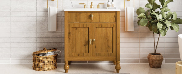 English Elm Christopher Knight Home® - 30-Inch Walnut Vanity with Seashell Resin Sink, Flip-Up Organizer, Soft-Close Doors & Legs Brown N765P33417576B