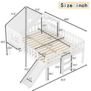English Elm Twin Playhouse Loft Bed Solid Pine Frame with Slide Led Lights and Star Roof White W5316S00004