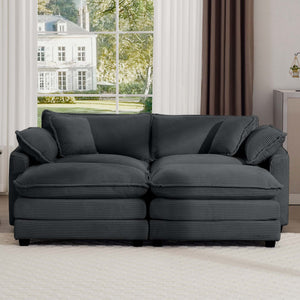 English Elm Corduroy Two-Seater Sofa With Ottoman - Stylish Grey Sofa For Small Spaces, Plush Comfort & Versatility W714S00831