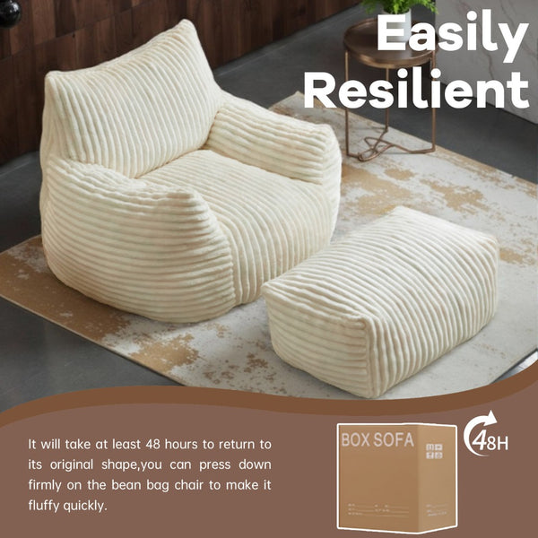 English Elm Curved Corduroy Suede Lounger with Ottoman Ergonomic Support for Modern Small Spaces White W3737P423421