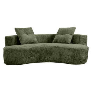 English Elm 79.5" Boucle Floor Sofa Seats Three with Cloud Soft Foam Core and Two Accent Pillows Green W5515P443762