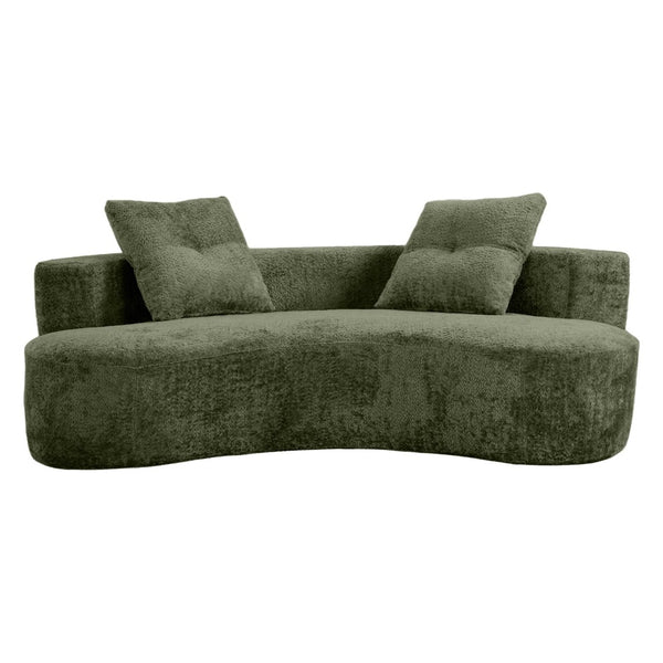 English Elm 79.5" Boucle Floor Sofa Seats Three with Cloud Soft Foam Core and Two Accent Pillows Green W5515P443762