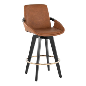 English Elm Fixed-height Swivel Counter Stools with Faux Leather Seats and Chrome Footrest Set of 2 B202S01802