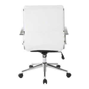 OSP Home Furnishings Mid Back Faux Leather Manager Chair with Lumbar Support and Chrome Loop Arms White SPX23591C-U11