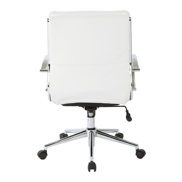 OSP Home Furnishings Mid Back Faux Leather Manager Chair with Lumbar Support and Chrome Loop Arms White SPX23591C-U11