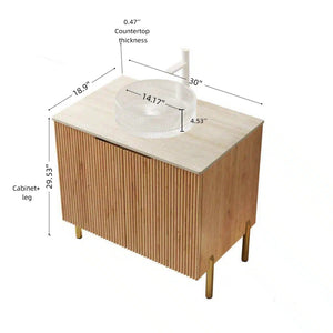 English Elm Turio Freestanding Bathroom Vanity Plywood Cabinet Sintered Stone Top Glass Basin W2615S00642