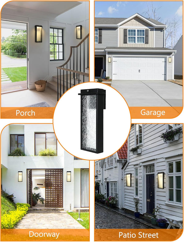 English Elm Outdoor Light Fixture Wall Light Black Dusk-to-Dawn Integrated LED 3000K Weatherproof Wall Lantern W3355P323231