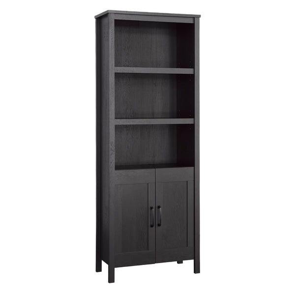 English Elm Bookcase With Doors – Elegant Black Finish, Versatile Storage Solution With Open Shelves & Enclosed Space B356P402625