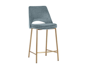 Sunpan Radella Counter Stool - Contemporary Design with Antique Brass Base and Stylish Cutout Backrest Bergen French Blue