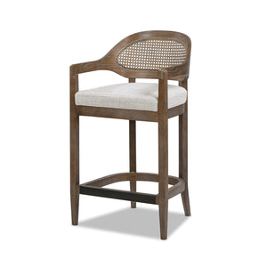English Elm Jennifer Taylor Home - Americana Mid-Century 26" Cane Back Counter Stool — Handmade Oak Frame, Two-Tone Gray Wool Blend, Brass Footrest B2719P395564