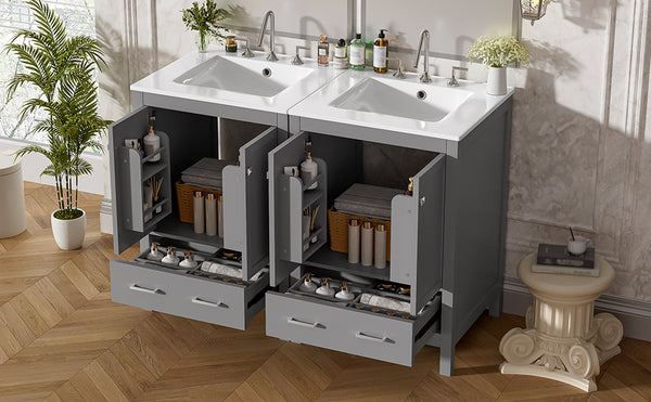 English Elm 48-Inch Modern Bathroom Vanity with Dual Ceramic Sinks, Ample Soft-Close Storage and Stylish Design Grey N729P000009E