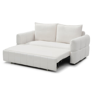 English Elm Sleeper 3-in-1 Pull-Out Couch Bed with Teddy Chaise, Breathable Fabric, Supportive Cushions for Small Spaces Beige W1117P253963