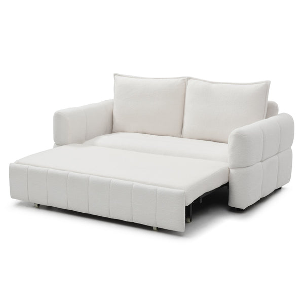 English Elm Sleeper 3-in-1 Pull-Out Couch Bed with Teddy Chaise, Breathable Fabric, Supportive Cushions for Small Spaces Beige W1117P253963