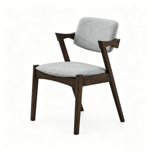 English Elm Set of 2 Gray Upholstered Mid-century Arm Chairs with Rubberwood Frame Open Back B2770P508245