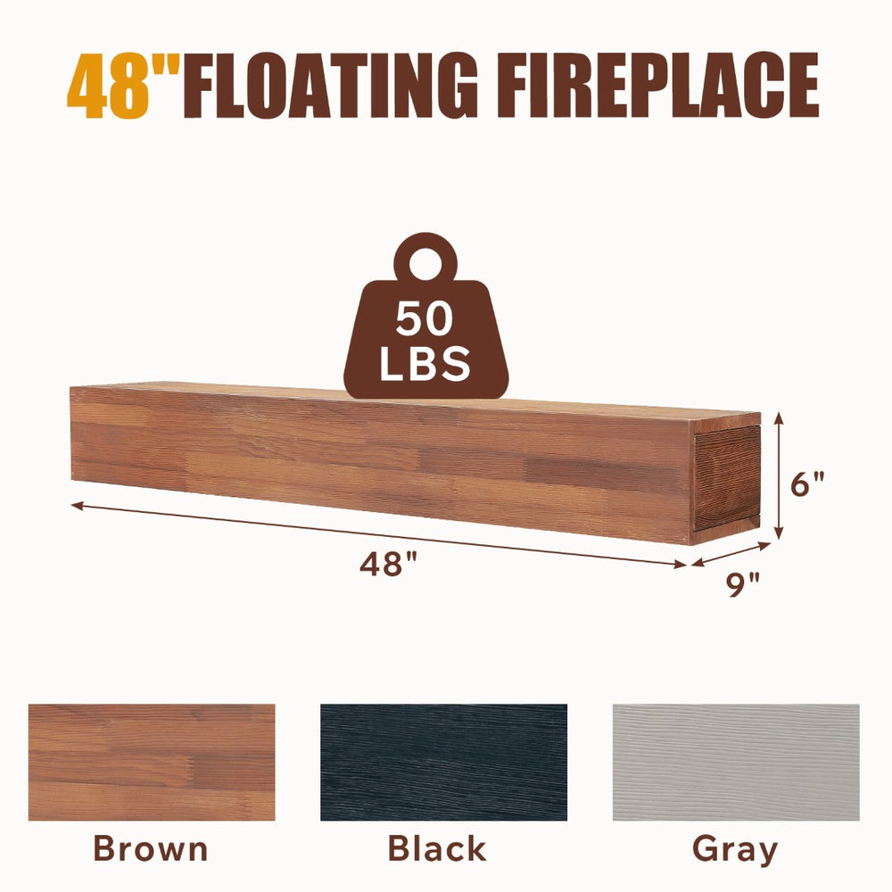 English Elm 48" Solid Cedar Floating Mantel Shelf Rustic Farmhouse Style for Living Room Decor Light Brown W1390P407324