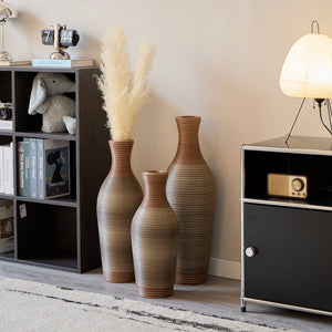 English Elm Desktop PVC Vase Set of 3 Decorative Tall Floor and Table Vases—Modern Durable Artful Accents for Home Brown Grey W2796P261491