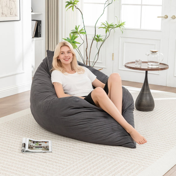 English Elm Floor bean bag chair corduroy lounger with removable washable cover, cozy adult & kid seating for home relaxation Grey W1170P337434