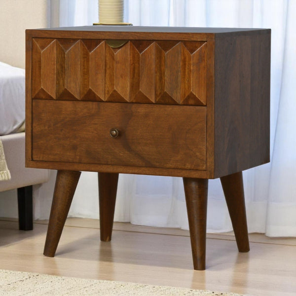 English Elm Chestnut Prism Bedside Nightstand - Stylish Solid Wood Table With Modern Design & Practical Storage B182P166498