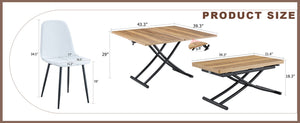 English Elm Table and Chair Set Adjustable Height Mdf Wood Grain Top with Four Linen Dining Chairs W1151S03771