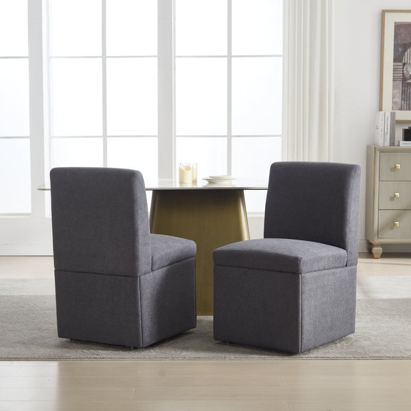 English Elm COOLMORE Swivel Rolling Dining Chair with Hidden Storage, Linen Upholstered 4-Wheel Multiuse Seat Dark Gray W1539P277680