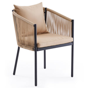 English Elm 2 Outdoor Chairs Set with Cushions — Weatherproof Rattan Dining Chairs, Comfort Curved Arms & Easy-Clean Fabric Beige T3623P409867