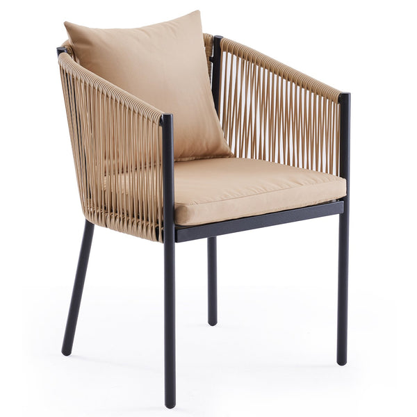 English Elm 2 Outdoor Chairs Set with Cushions — Weatherproof Rattan Dining Chairs, Comfort Curved Arms & Easy-Clean Fabric Beige T3623P409867