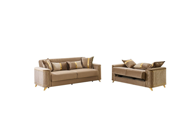 English Elm Lisa 2 Piece Sofa Set with Quilted Copper Upholstery Birch Frame and Gold Steel Legs B009S02225