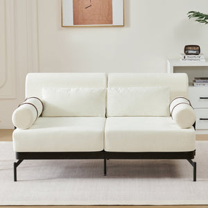 English Elm Modern Loveseat Sofa with Cylindrical Armrests, Built-In USB Ports, Chenille Cushions, Steel Frame Beige N719P290584A