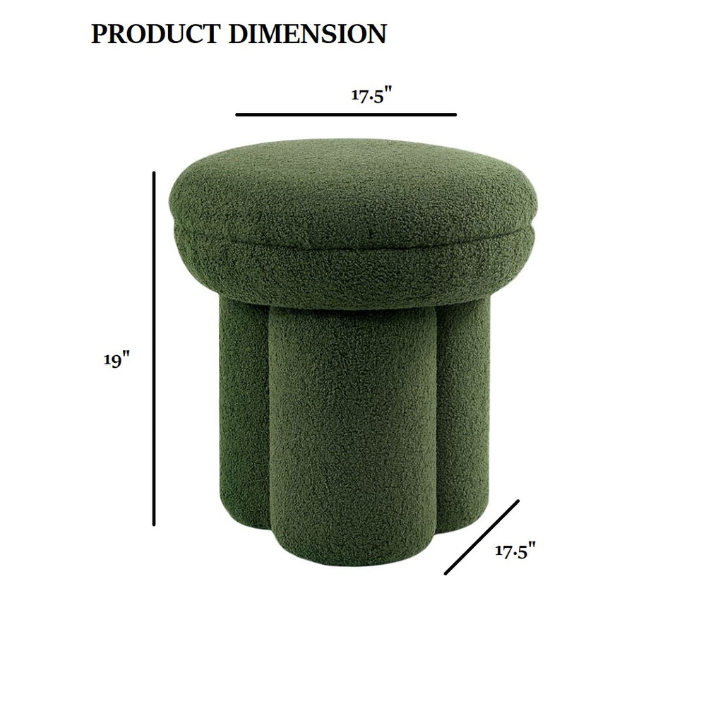 English Elm Round Plush Accent Stool with Teddy Shearling Upholstery, Cozy Contemporary Ottoman Bench Appeal Green 18 L x 18 W x 20 H B2741P388379