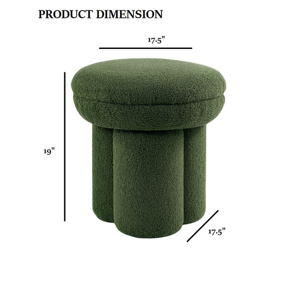 English Elm Round Plush Accent Stool with Teddy Shearling Upholstery, Cozy Contemporary Ottoman Bench Appeal Green 18 L x 18 W x 20 H B2741P388379
