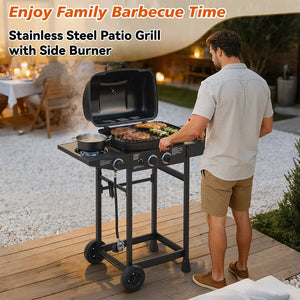 English Elm 2 Burner Propane Grill with Side Stainless Steel 24000 Btu Outdoor Patio W1820P341739
