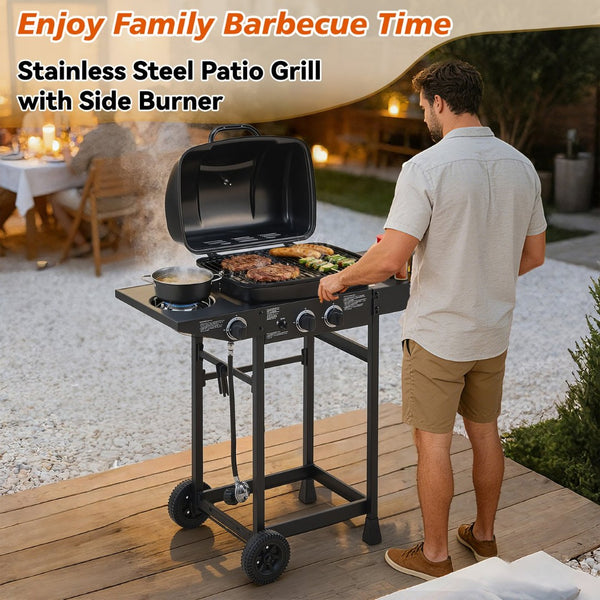 English Elm 2 Burner Propane Grill with Side Stainless Steel 24000 Btu Outdoor Patio W1820P341739