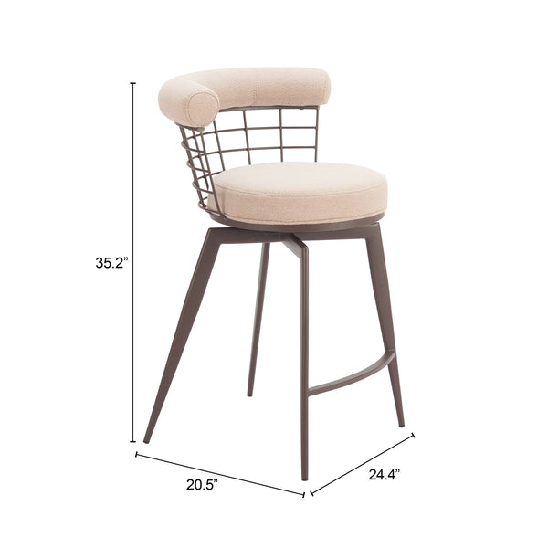 Zuo Modern Saku Swivel Counter Stool - Elegant Beige & Brown Design For Stylish Indoor Bars & Durability Beige 100% Polyester,Steel 110820-zuo-modern