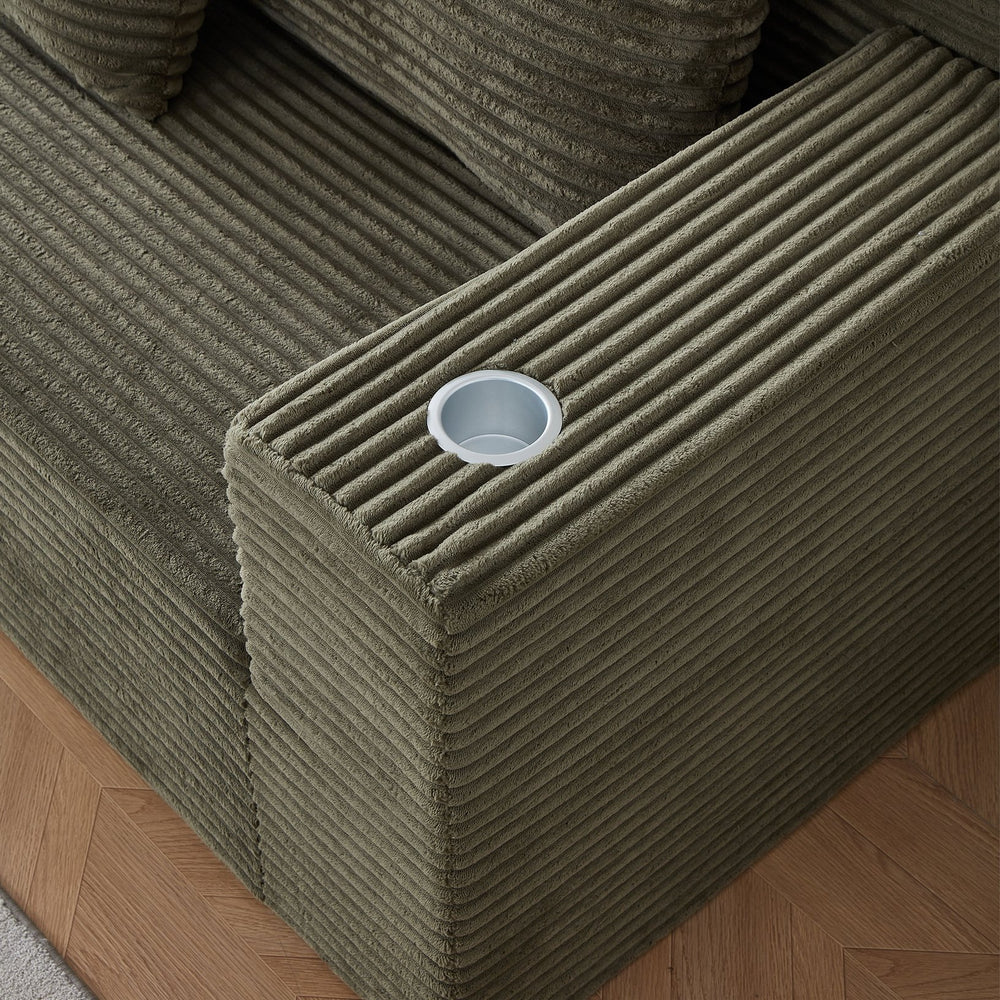 English Elm Deep Modular Cloud Couch In Soft Corduroy With Cup Holders – Cozy, Stylish, No Assembly Needed! W848S00055