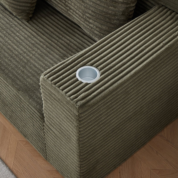 English Elm Deep Modular Cloud Couch In Soft Corduroy With Cup Holders – Cozy, Stylish, No Assembly Needed! W848S00055