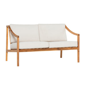 English Elm Walker Edison - Modern Curved Arm Solid Wood Upholstered Outdoor Loveseat Natural Acacia, Removable Cushions, Eco-Friendly Finish, Slatted Design, Easy Assembly B185P169200
