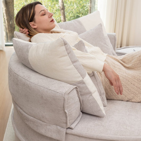 English Elm Oversized Chenille Barrel Lounge Chair with Ottoman and Five Throw Pillows W1170P283149