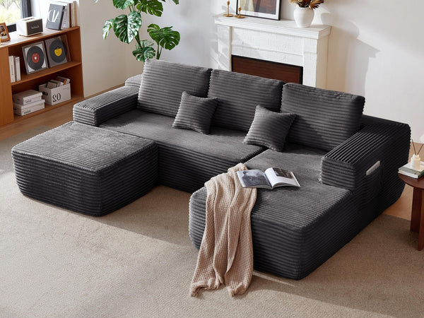 English Elm 104" Modular U-shape Sectional Plush Corduroy Deep Seat Sofa for Modern Living Rooms W3975S00038