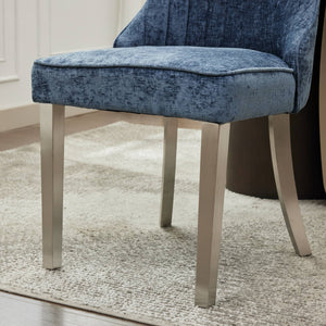 English Elm Rayon High Back Dining Chair Set with Plush Flocking Upholstery, Golden Stainless Legs, Comfort-Focused Design Blue W1143P293317