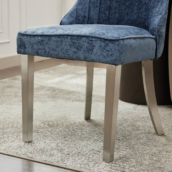 English Elm Rayon High Back Dining Chair Set with Plush Flocking Upholstery, Golden Stainless Legs, Comfort-Focused Design Blue W1143P293317