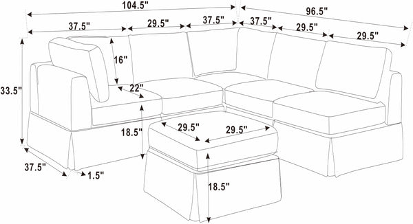 English Elm 6-Piece Upholstered Sectional Sofa - Reversible Modular Design, Family-Friendly Comfort & Style B343S00016