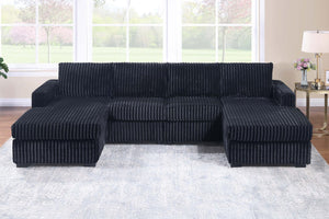 English Elm Black Jumbo Corduroy U-shaped Sectional Sofa Seats Four with Dual Chaise Lounge Black B011S02221