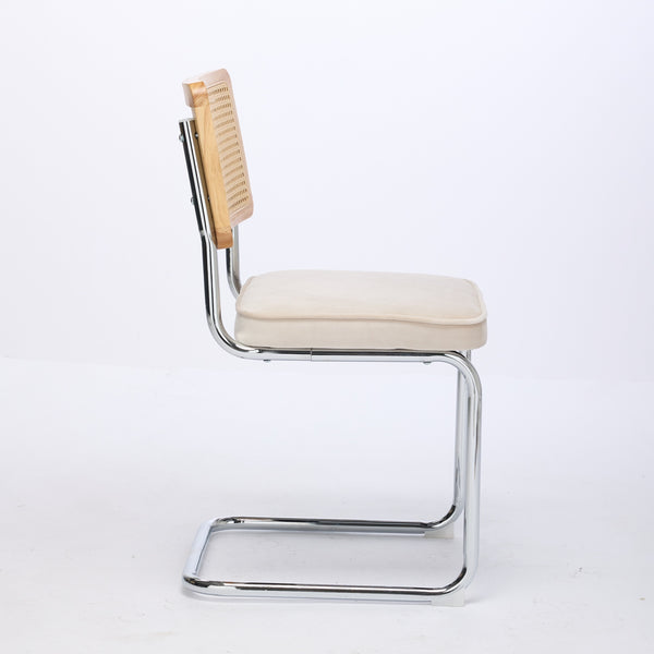 English Elm Mid Velvet Mid Century Dining Chair with Rattan Back, Solid Wood Frame, Plush Velvet, 360lb Capacity Beige W1143P168322