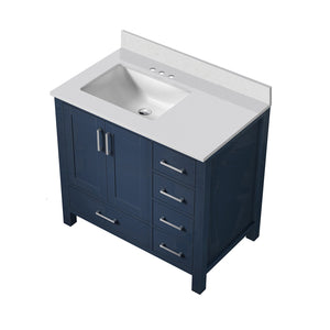 English Elm Navy Blue Bath Vanity With White Quartz Top, 36" W X 22" D – Elegant Storage & Soft-Close Drawers B2731P258862