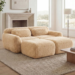 English Elm 80''soft Plush Modular Sectional Sofa with Chaise Deep Seat High Density Foam Living Room Light Khaki W714S01566