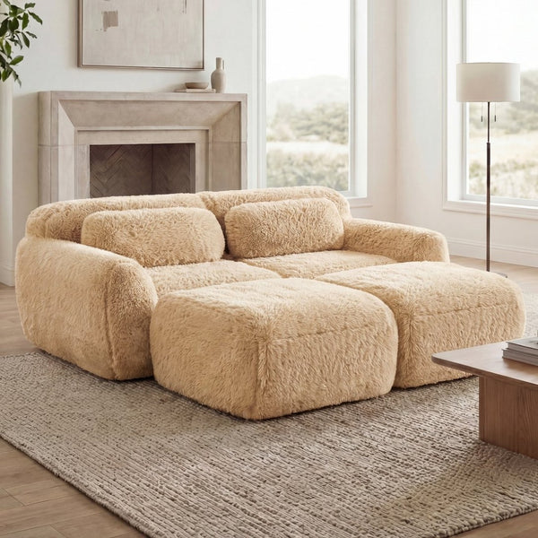 English Elm 80''soft Plush Modular Sectional Sofa with Chaise Deep Seat High Density Foam Living Room Light Khaki W714S01566