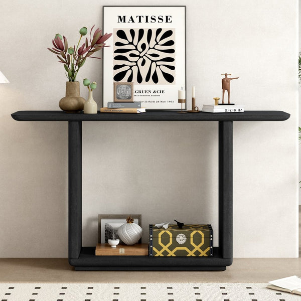 English Elm Mirod Acacia Veneer Console Table with U-base and Curved Edges for Entryway N760P237958B