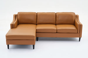 English Elm 94.5 Inch L-Shaped Genuine Leather Sofa With Left Chaise Lounge - Modern Tan Sectional Comfort W791S00022