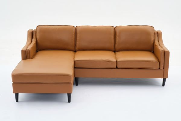 English Elm 94.5 Inch L-Shaped Genuine Leather Sofa With Left Chaise Lounge - Modern Tan Sectional Comfort W791S00022