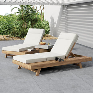 English Elm Lounge Chaise Outdoor Acacia Wood Slatted Frame with Water Resistant Cushion Resort Style Cream,Light Brown N770P442L67C
